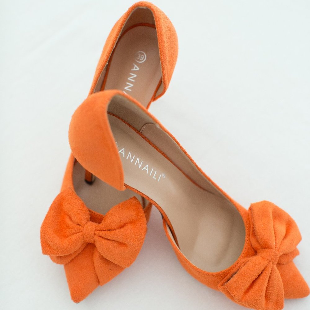 Women's Orange 4' Heels, With Bow Detail